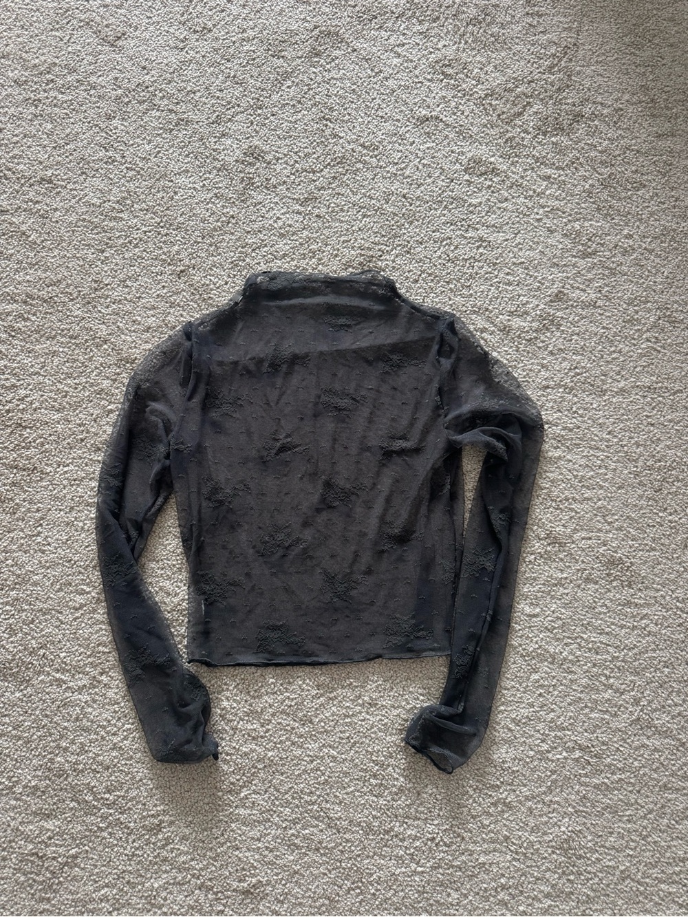 aerie Black Sheer Long-Sleeve Mesh Top